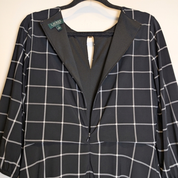 Lauren Ralph Lauren Black White Windowpane Plaid 3/4 Sleeve Dress Size 10 - Picture 4 of 6